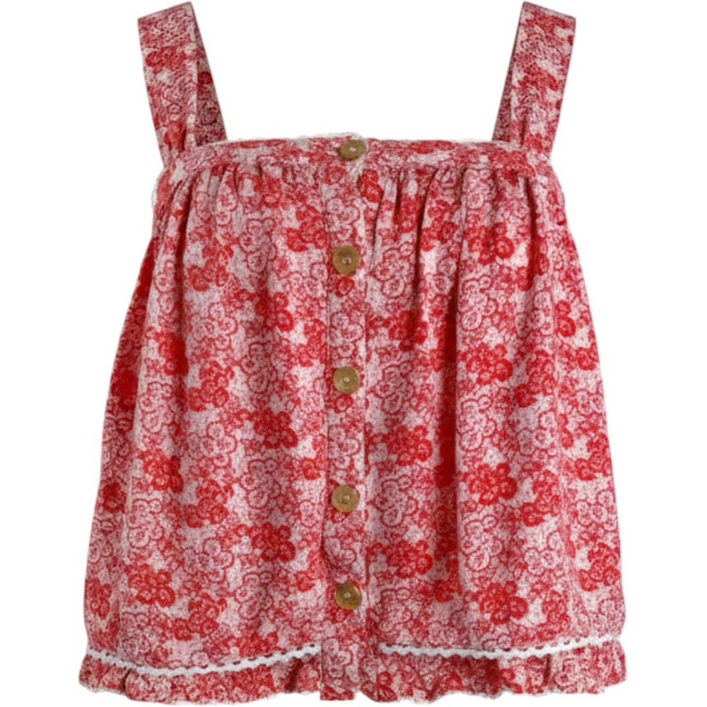 Altar'd State Red Floral Button Front Cropped Cami Tank Top Med Prairie Coastal